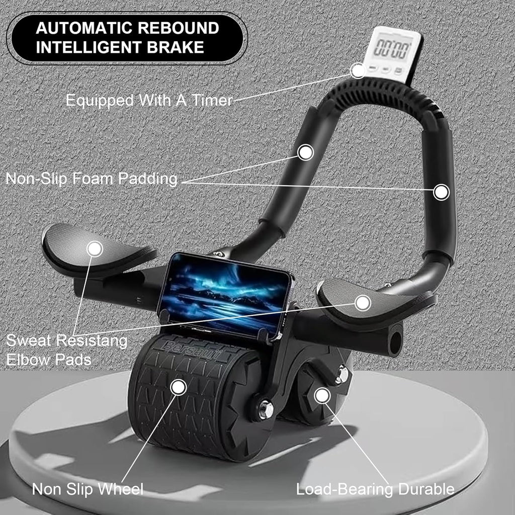 2026 Upgraded Ab Roller Wheel with Knee Mat &Timer - Automatic Rebound Abdominal Wheel with Elbow Support, Abs Workout Equipment for Core Strength Training, Ab Exercise Roller for Women Men