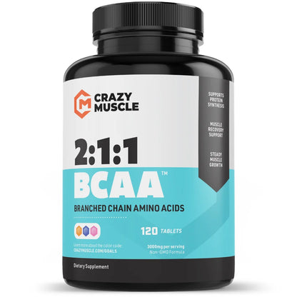 BCAA Pills by : Post-Workout Muscle Recovery + Build Muscle - 120 Tablets