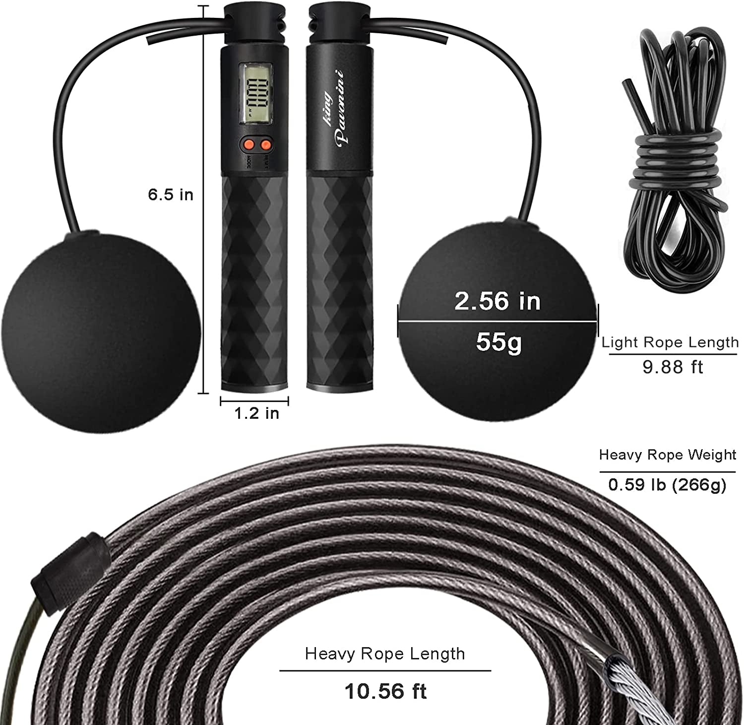 Weighted Jump Rope with Counter - 3 Jump Ropes for Working Out, Heavy Jumping Rope &amp; Light Skipping Rope &amp; Cordless Jump Ropes Fitness, 3 Modes Exercise Jumprope for Women Men Indoor &amp; Outdoor