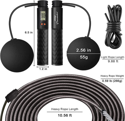 Weighted Jump Rope with Counter - 3 Jump Ropes for Working Out, Heavy Jumping Rope &amp; Light Skipping Rope &amp; Cordless Jump Ropes Fitness, 3 Modes Exercise Jumprope for Women Men Indoor &amp; Outdoor