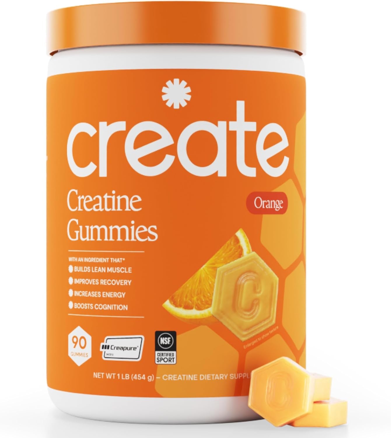 Creatine Monohydrate Gummies for Men & Women, Boost Focus, Strength, and Endurance, Anti-Melting Formula, Vegan, Gluten-Free, Non-Gmo, 1.5G of Creatine per Gummy (Orange)