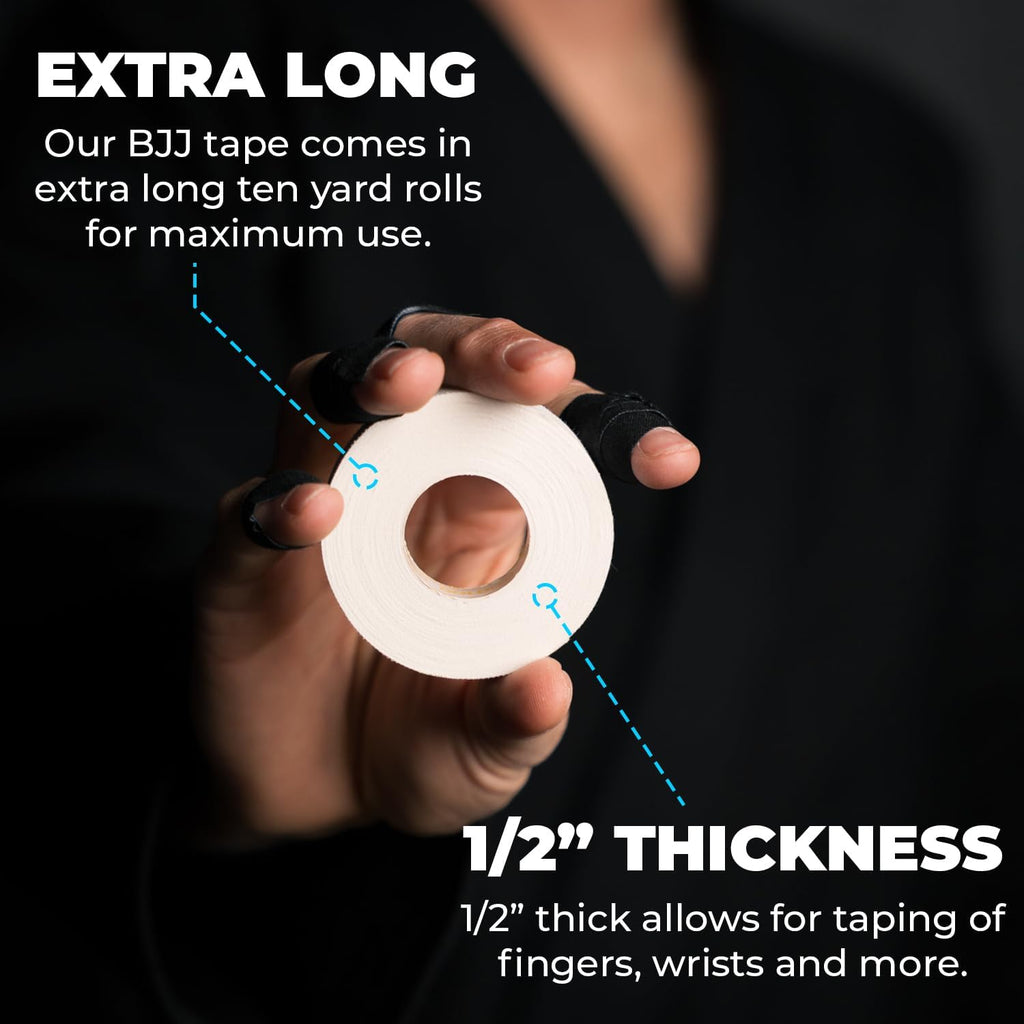 Jiu Jitsu Tape - Strong Athletic Finger Tape, 1/2" X 30' - Protect Fingers and Toes in MMA, Judo, Wrestling, Martial Arts, Rock Climbing