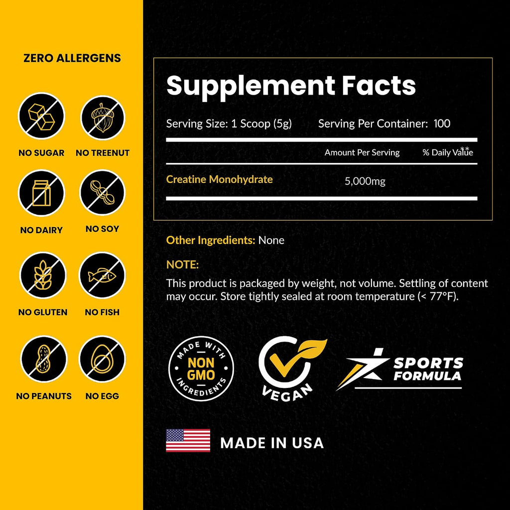 Micronized Creatine Monohydrate Powder - Maximize Muscle Growth & Strength - Unflavored Creatine for Women and Men - 5G per Serving - 100 Servings