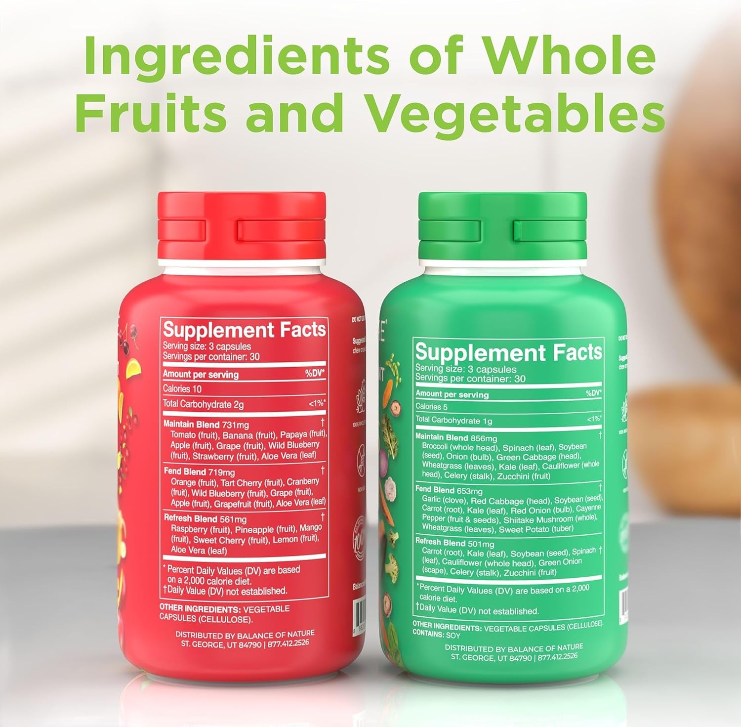 Fruits & Veggies Supplements - Whole Fruit and Vegetable Ingredients for Women, Men, and Kids - 90 Fruits Capsules, 90 Veggies Capsules - 1 Set