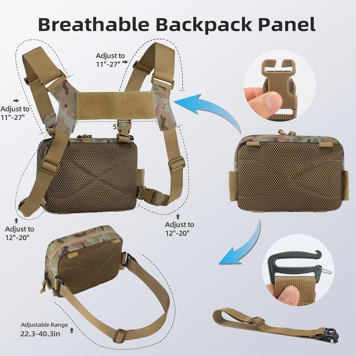 Outdoor Chest Bag for Men, Water-Resistant Fishing Chest Pack, Tactical Vest for Running, Cycling, Hiking