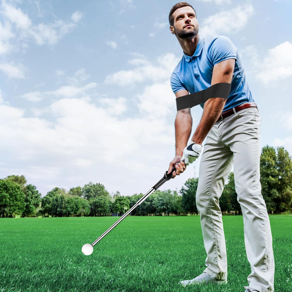 Retractable Golf Swing Trainer with Golf Grip Trainer & Arm Band | Telescopic Club Retractable Golf Swing Training Aid /Tempo Stick Golf/Warm Up/Indoor Golf Practice | Golf Grip Trainer