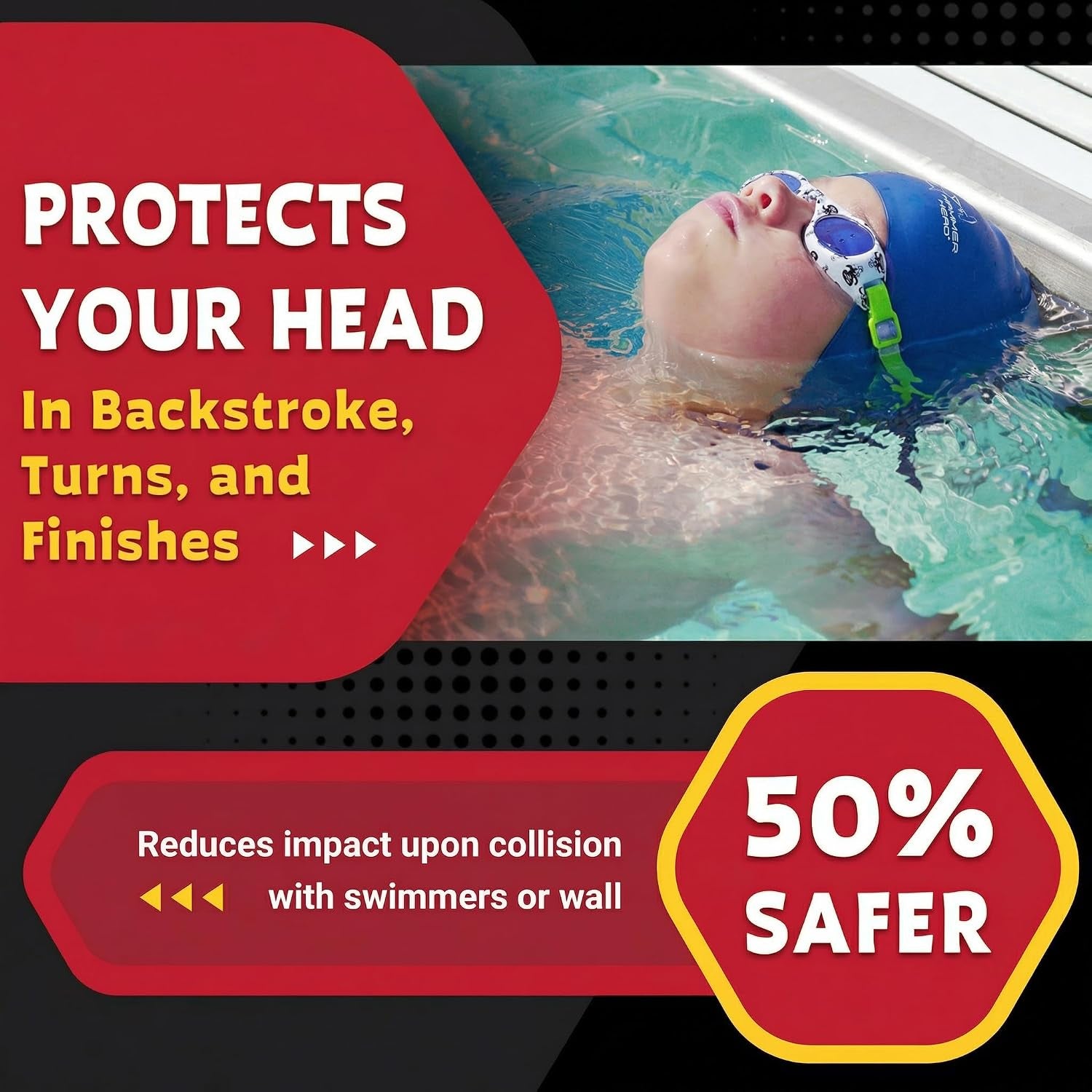 Swim Cap for Safety & Speed – Hair-Friendly Silicone with Impact Protection – High-Performance Swimming Cap – Boost Confidence – One Year No-Rip Guarantee