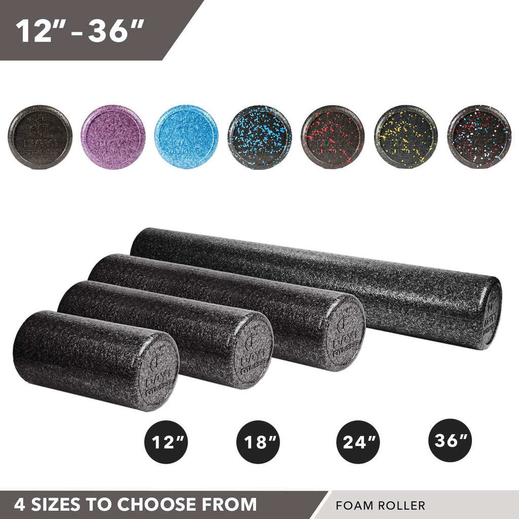 High Density Muscle Foam Rollers - Sports Massage Rollers for Stretching, Physical Therapy, Deep Tissue, Myofascial Release - Ideal for Exercise and Pain Relief - Solid Black, 12"
