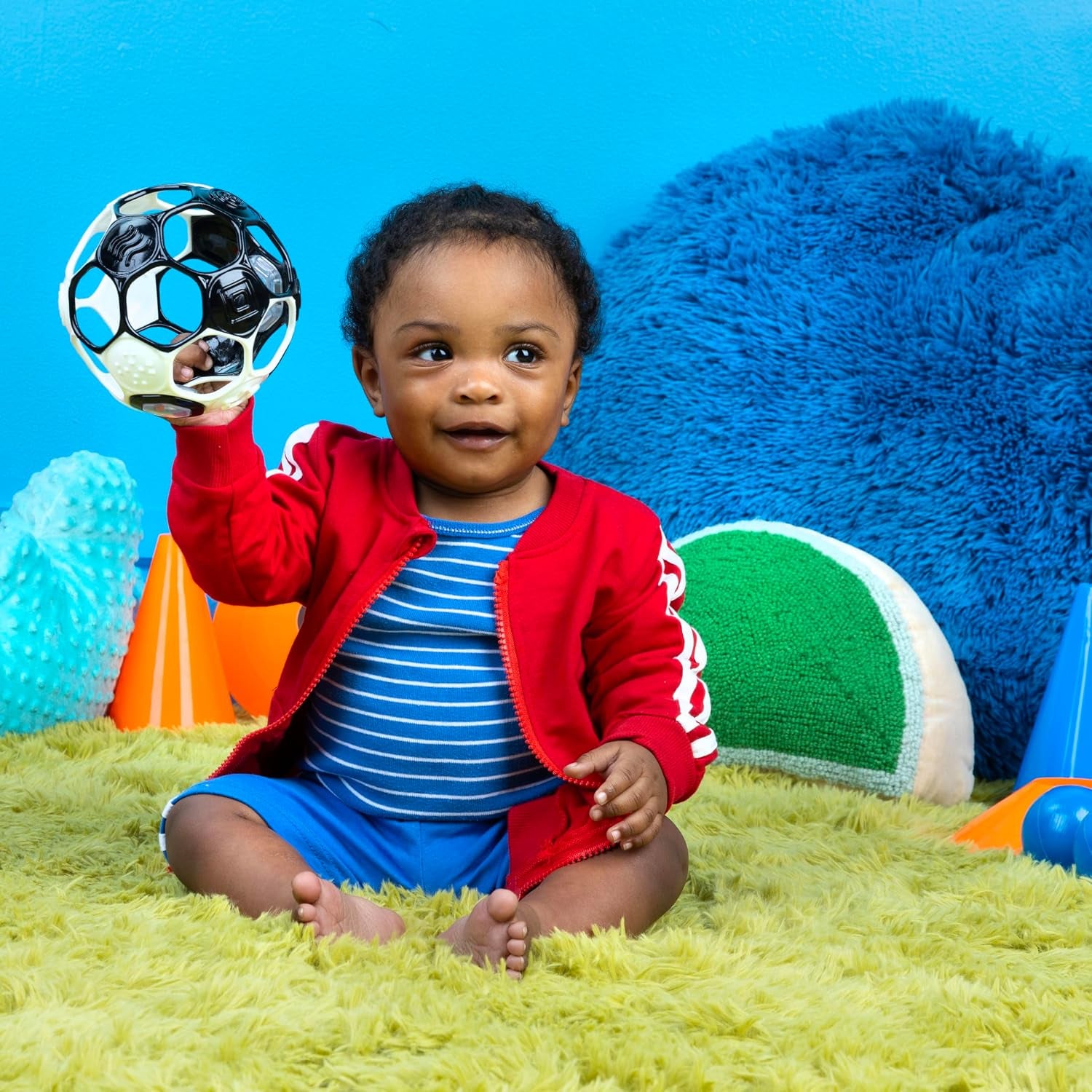 Oball Grippin' Goals Rattle Soccer Ball - Black & White, Easy-Grasp Toy for Newborn and Up