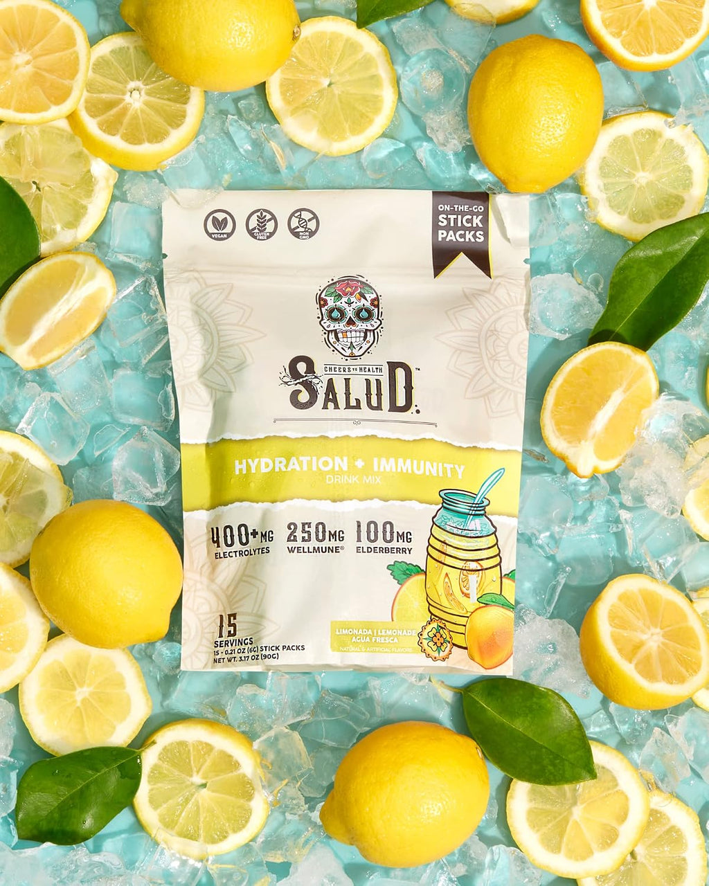 Salud 2-In-1 Hydration + Immunity Drink Mix, Lemonade | Electrolytes Powder, Agua Fresca, Elderberry, Dairy & Soy Free, Non-Gmo, Gluten Free, Vegan, 1G Sugar (15 Servings)
