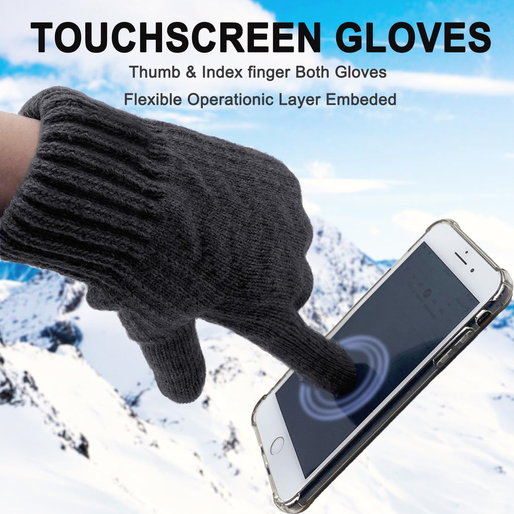 Wool Winter Gloves for Men Women Fleece Lined Touchscreen Warm Thermal Snow Cable Knit Gloves for Cold Weather Gift