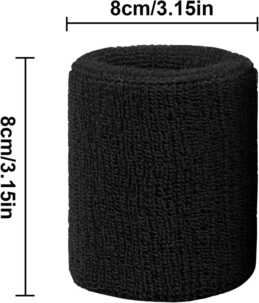 6 Pack Sweatbands Sports Wristband, Men & Women Wristbands, Breathable Cotton Sweatbands for Working Out, Running Athletic Sports, Basketball, Football, Black