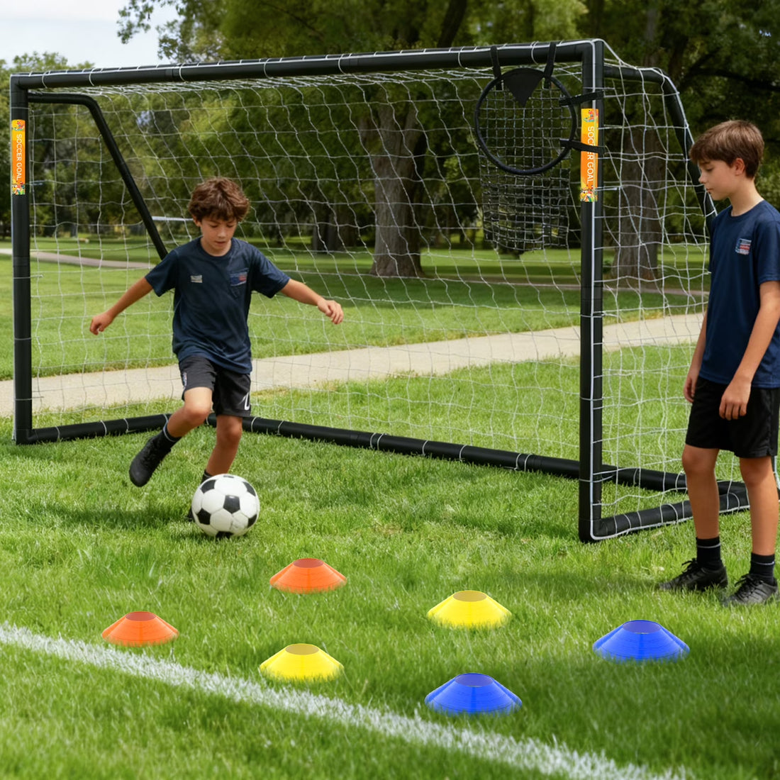 PVC Soccer Goals for Backyard,12"X6" Black Foldable Competition Practice Training Goals,Portable Soccer Training Equipment,Moveable Weatherproof Outdoor Patio for Adults Youth