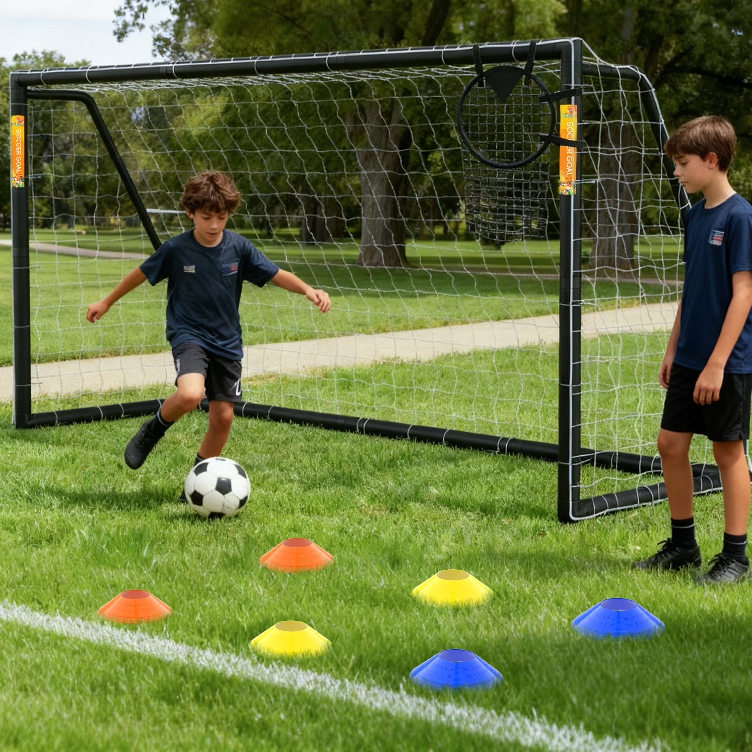 PVC Soccer Goals for Backyard,12"X6" Black Foldable Competition Practice Training Goals,Portable Soccer Training Equipment,Moveable Weatherproof Outdoor Patio for Adults Youth