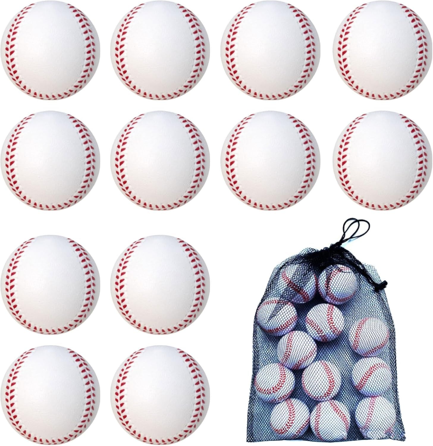 12 Pack Foam Baseballs, Soft Training Balls with Mesh Bag for Practice | 2.8" Soft Sporting Batting Ball,Lightweight & Durable,Safe for Indoor/Outdoor Hitting & Fielding Practice,For Training Drills