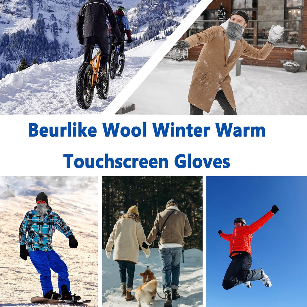 Wool Winter Gloves for Men Women Fleece Lined Touchscreen Warm Thermal Snow Cable Knit Gloves for Cold Weather Gift