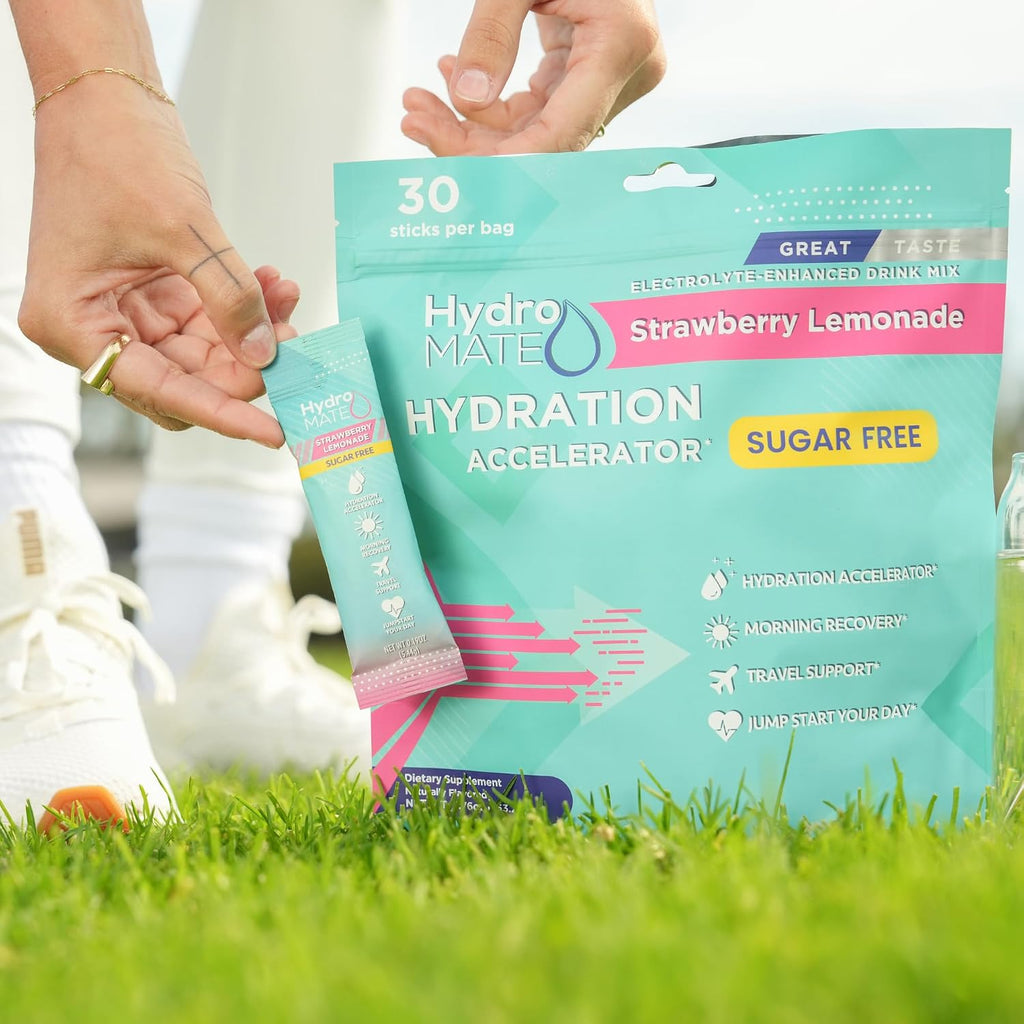 Electrolyte Powder Sugar-Free Hydration Packets Strawberry Lemonade Hydromate 16 Sticks