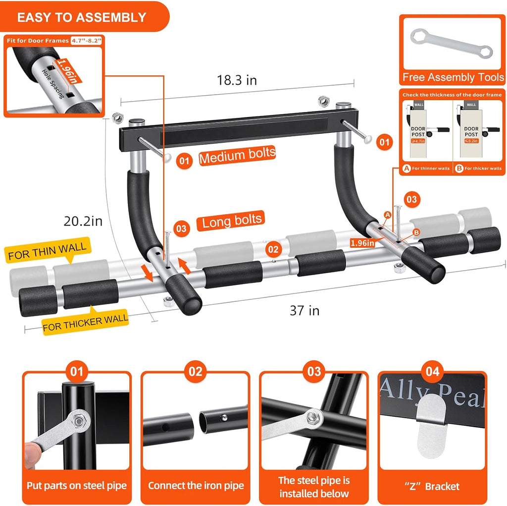 Pull up Bar for Doorway | Thickened Steel Max Limit 440 Lbs Upper Body Fitness Workout Bar| Multi-Grip Strength for Doorway | Indoor Chin-Up Bar Fitness Trainer for Home Gym Portable