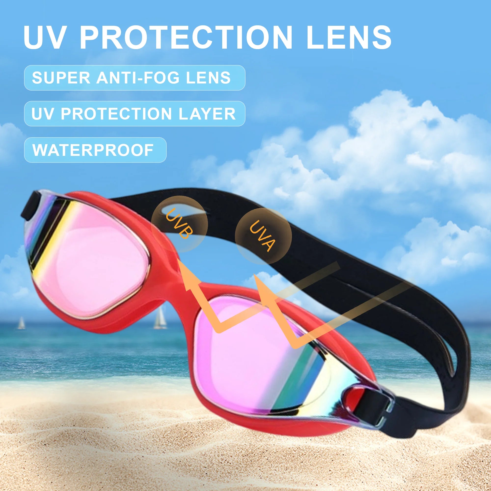 Swim Goggles and Swim Cap, anti Fog UV Protection Swimming Goggle No Leaking, with Nose Clip, Ear Plugs, Goggles Case, Suitable for Men, Women