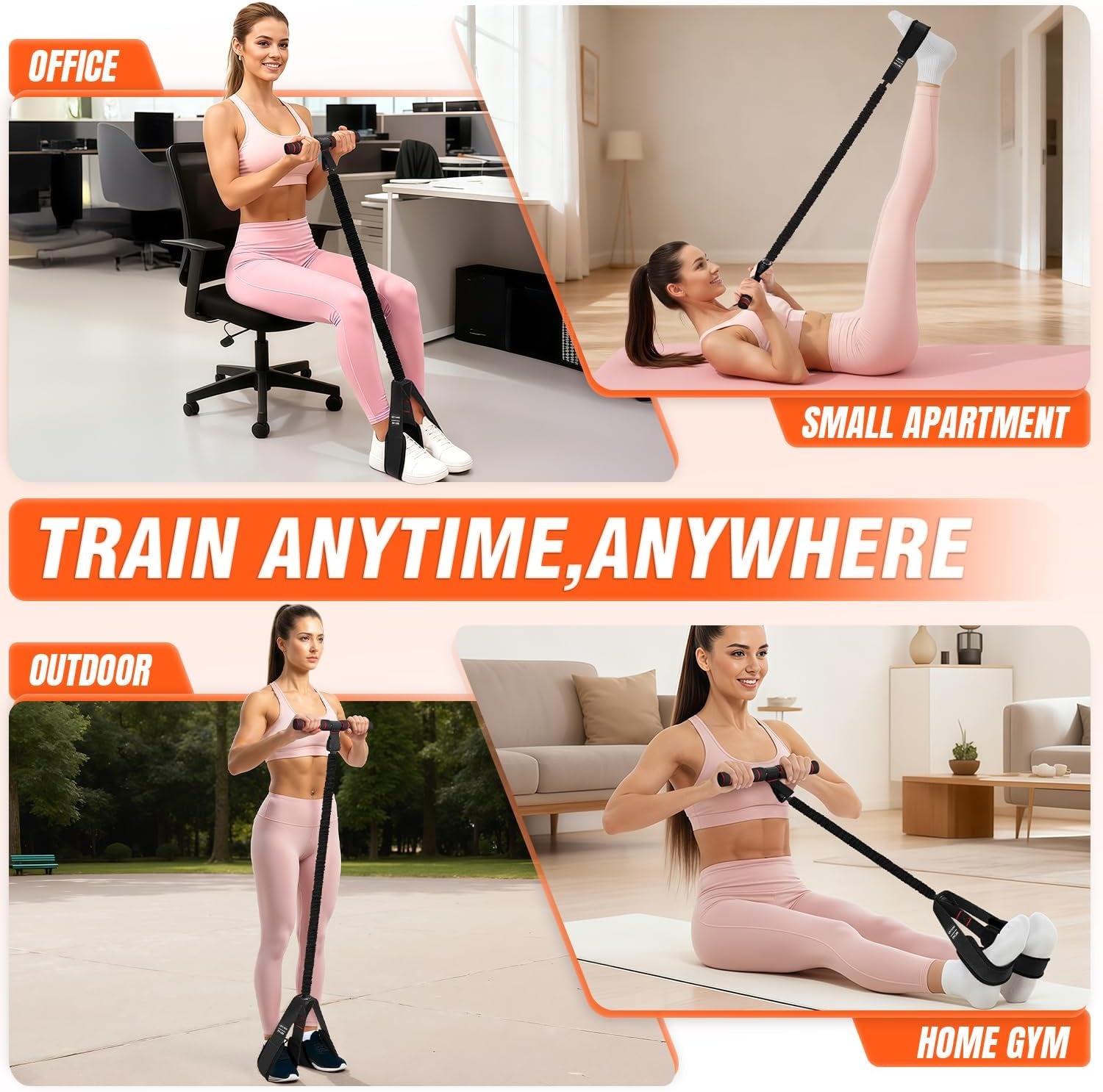 Pedal Resistance Bands with Handles, Upgrade Women Exercise Bands for Full Body Training, Core, ABS, Legs, Glutes, Arms, Pilates, Physical Therapy, Strength, Sit up Equipment for Home Workout