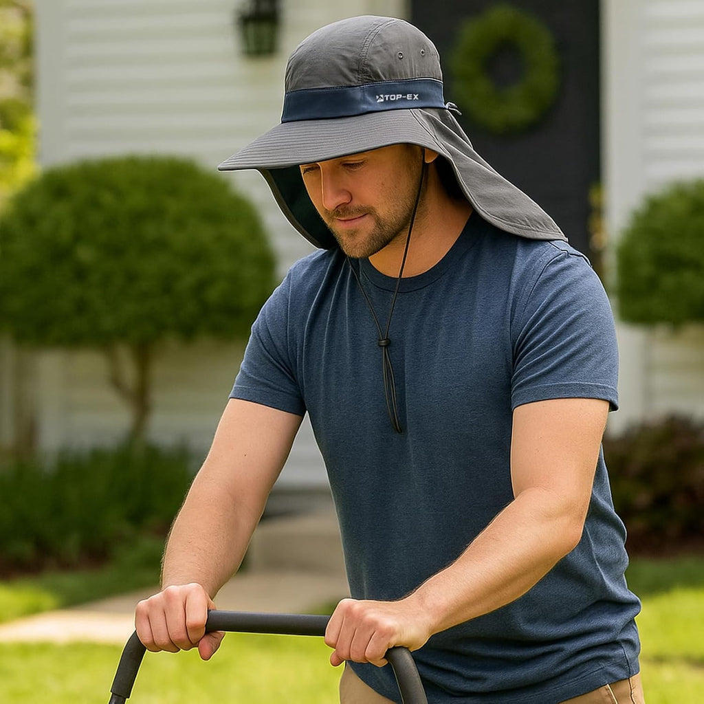 UPF 50+ Cooling Wide Brim Sun Hat for Men with Neck Flap, Packable | Uvcoolix™ Cooling Needs No Water; 3.1 in Rollable Shape-Holding Brim, 9.4 in Neck Coverage, Six Mesh Eyelets, Secure Fit