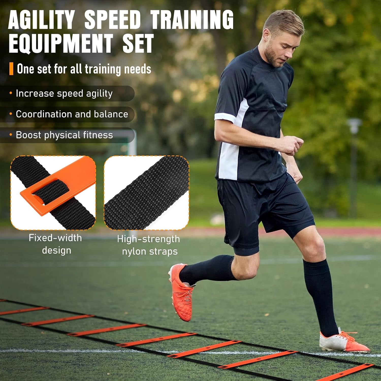 Agility Ladder, Agility Speed Training Equipment Set, 20Ft Speed Ladder | 4 Hurdles, 12 Soccer Cones, Jump Rope, Running Parachute, Soccer Football Basketball Training Equipment Accessories