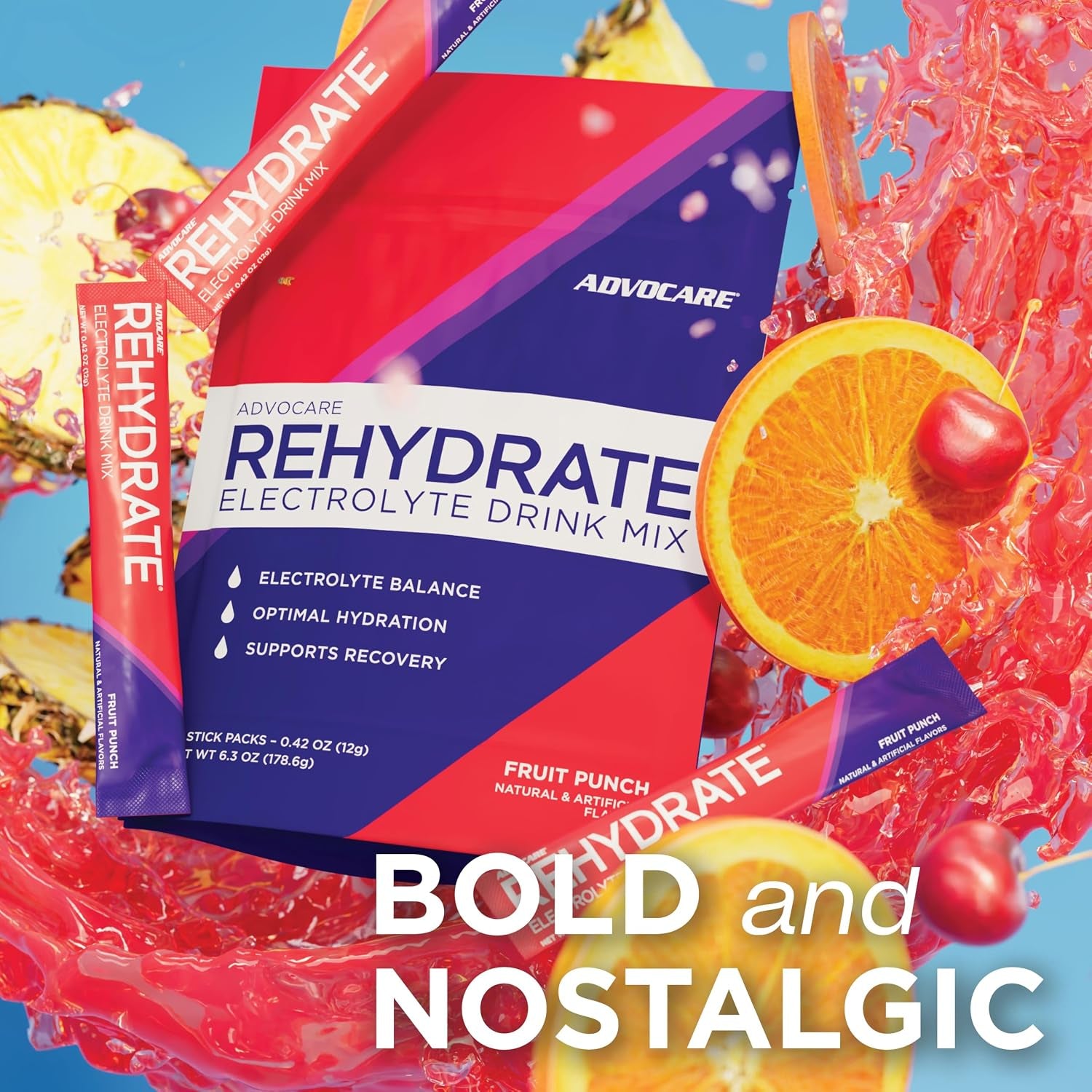 Rehydrate Electrolyte Drink Mix, Fruit Punch, 15 Sticks | Contains Magnesium, Sodium, Potassium & Calcium, Antioxidant and Amino Acid Fortified Powder for Hydration and Recovery