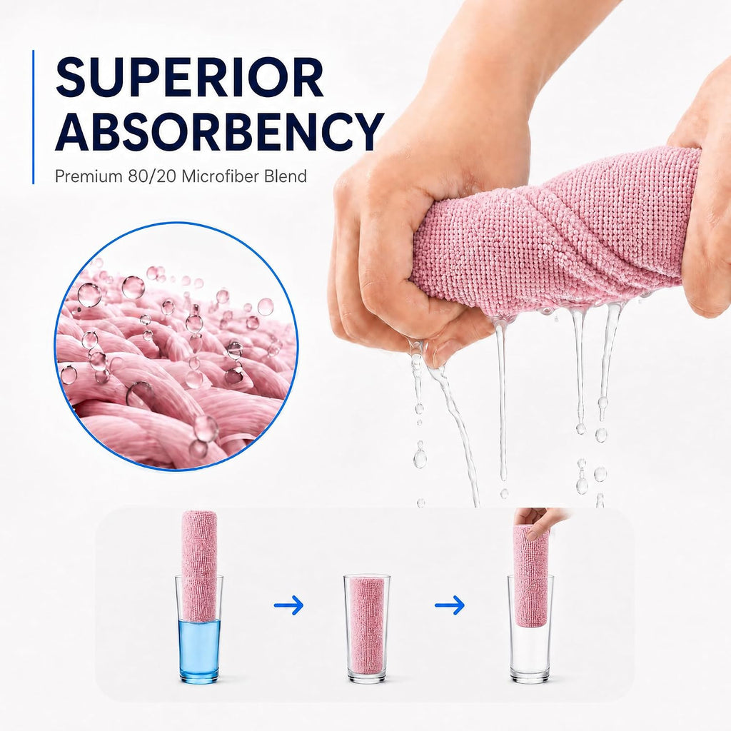 Microfiber Cleaning Cloth Roll 80 PCS, 12" X 12" | Lint-Free, Streak-Free, Tear Away Reusable Microfiber Towels, Cleaning Rags for Kitchen, Car & Home, Pink