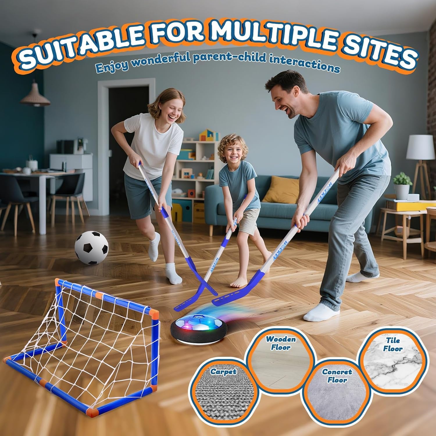 3-In-1 Hover Soccer Ball, Kids Toddler Hockey Set with LED Lights,Indoor Outdoor Toys for Kids, Soccer Gift for Boys 6-8 8-12, Birthday,Kids, Boys Girls Age 6, 7, 8, 9, 10, 11, 12
