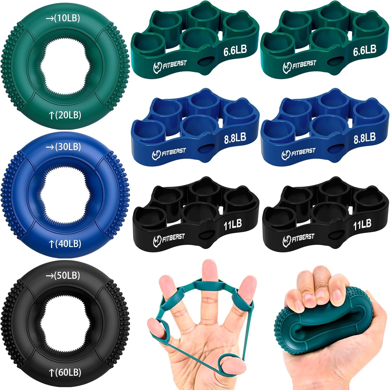 Grip Strength Trainer, Finger Exerciser, Forearm Strengthener 9-Piece Kit, Hand Grip Strengthener Targeted Strength, Relief & Recovery