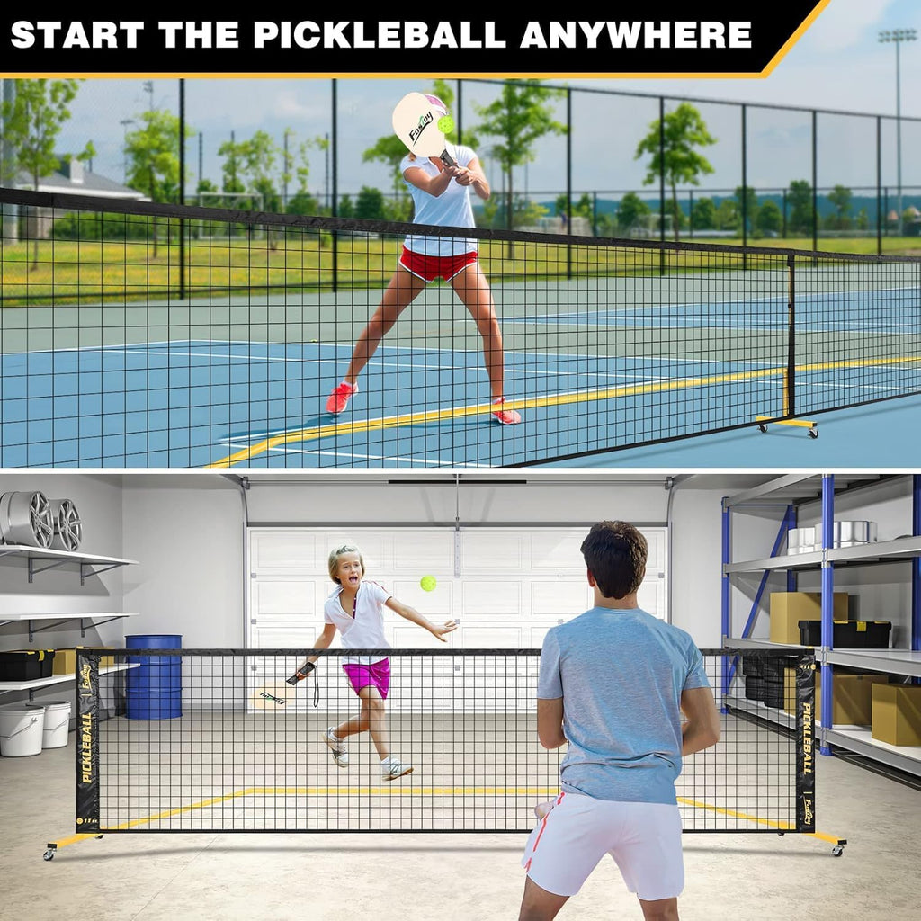 Pickleball Net with Ball Collector, Wheels, 22FT & 11FT Size | Portable 2-In-1 Pickle Ball Net with Carry Bag, Steady Metal Frame for Outdoor Indoor Backyards, Driveway