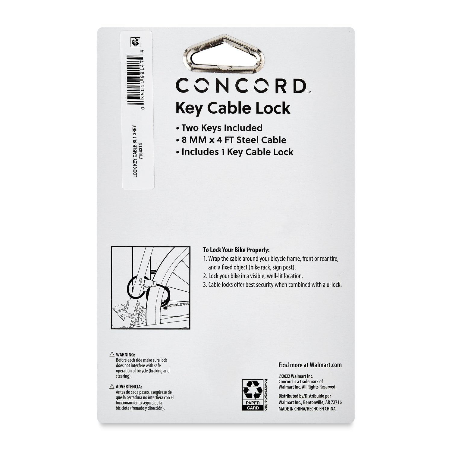 Concord 8MM Key Cable Bicycle Lock