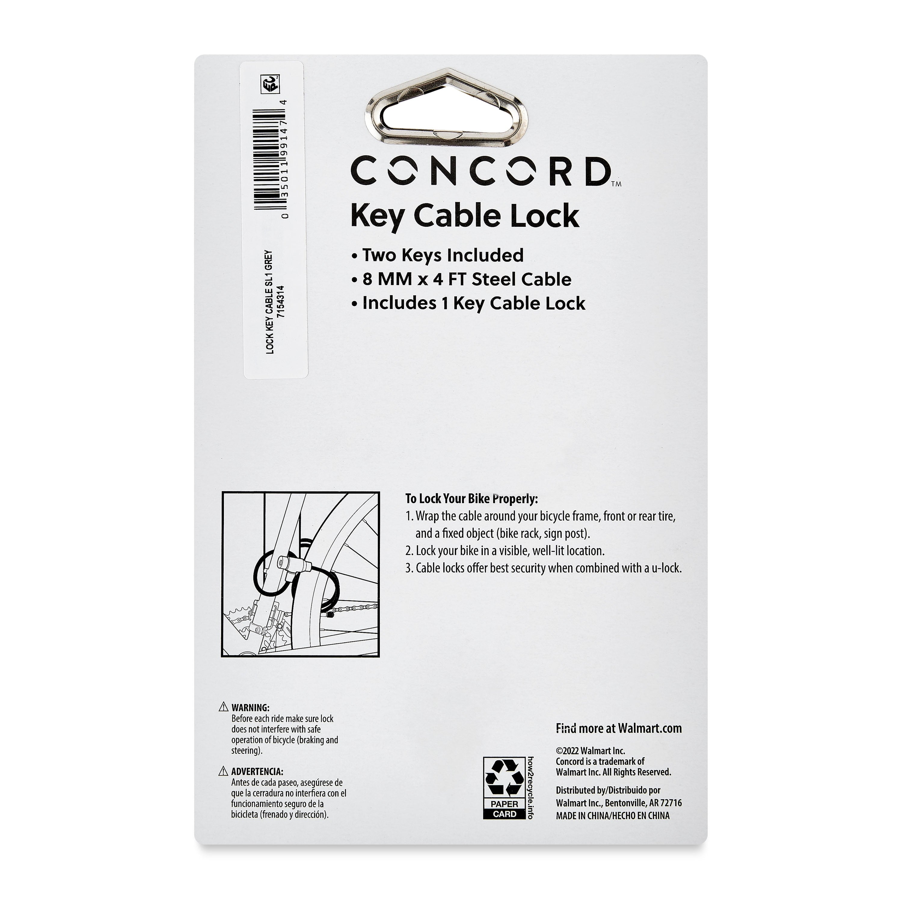 Concord 8MM Key Cable Bicycle Lock