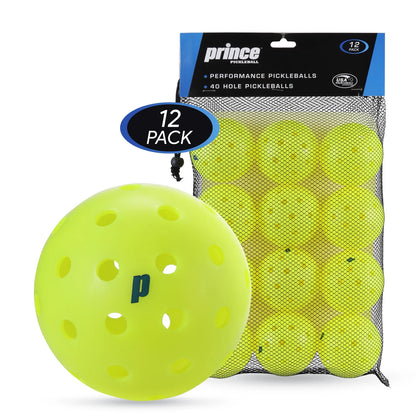 Outdoor Pickleball Balls – 12 Pack with Mesh Bag, USA Pickleball Approved, 40-Hole Precision Design, High-Visibility Neon Yellow