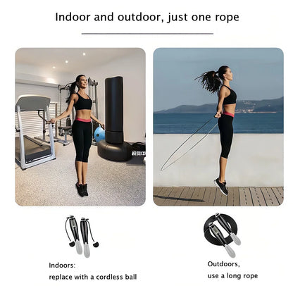 Weighted Cordless Jump Ropes with 2 Balls &amp; Adjustable Length Bod Rope for Kids Men Women,Speed Digital Counting Ropeless Skipping Rope with Calorie Counter for Indoor Fitness Workout Boxing Gym