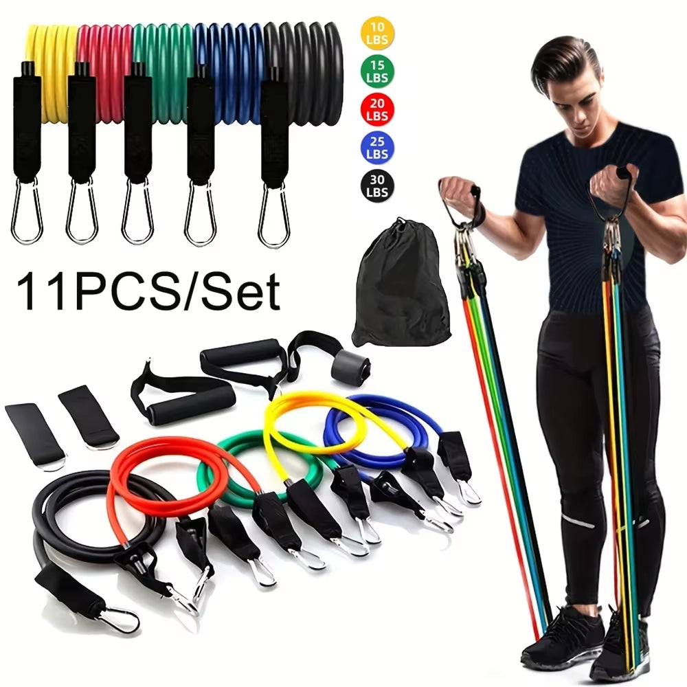 11Pcs/Set Pull Rope, Resistance Bands, Portable Fitness Equipment, Ankle Strap, Chest Expander, Elastic Exercise Band