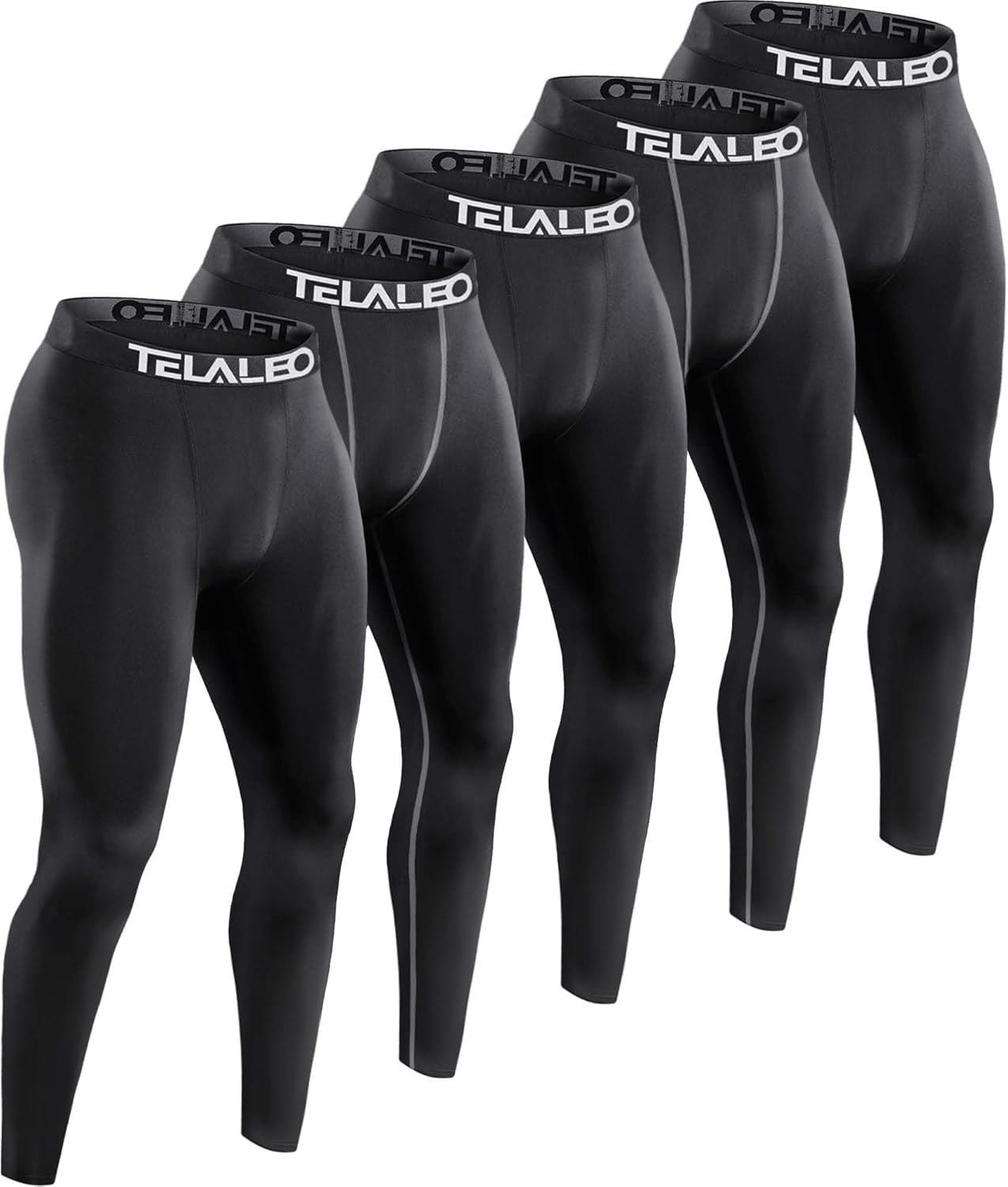 5 Pack Men'S Compression Pants Performance Leggings Tights Baselayer | Moisture Wicking, Lightweight, Tagless, Quick Dry, 4 Way Stretch, Elastic Fabric, Workout, Fitness, Gym, Running, Basketball