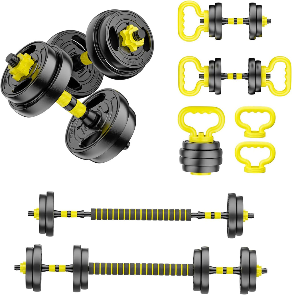 Adjustable Dumbbell Set, 10-90Lbs Free Weights with Connector – 4 in 1 Dumbbells, Barbell, Kettlebell & Push up Stand, Adjustable Weights Set for Home Gym Fitness Equipment for Men & Women
