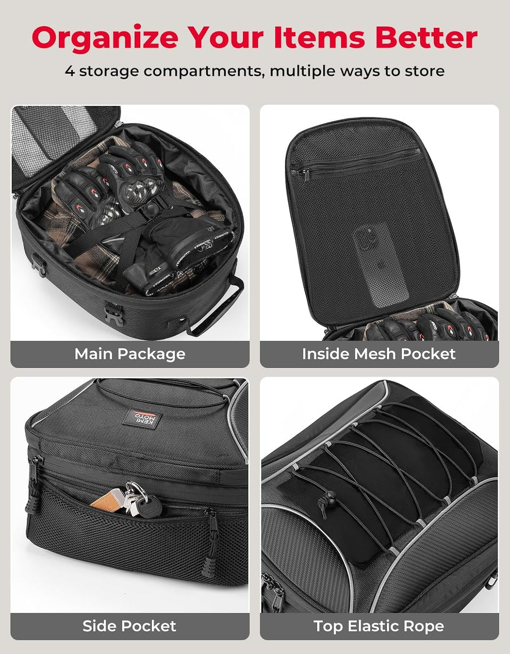 Motorcycle Tail Bag, Dual Use Motorcycle Rear Seat Bag with Waterproof Rain Cover, 22L-34L Expandable Motorbike Helmet Bag Luggage Storage Backpack with 6 Straps