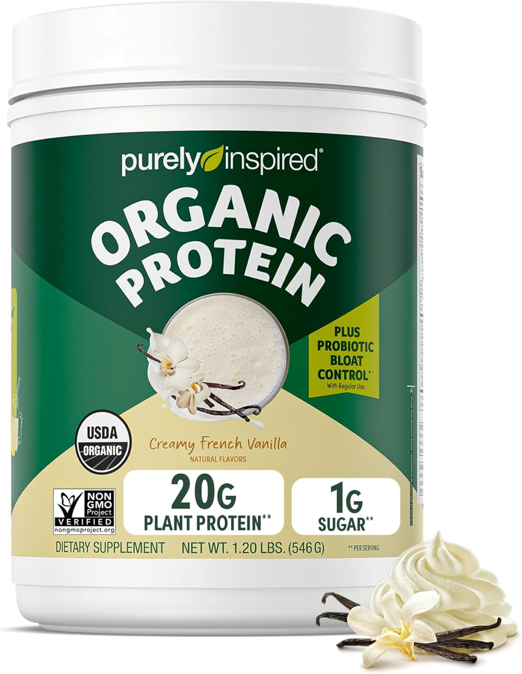 Plant-Based Protein Powder for Men & Women, Creamy French Vanilla (16 Servings) - Vegan & Organic - 20G of Pea Protein Powder for Smoothies & Shakes - Dairy-Free, & Gluten-Free