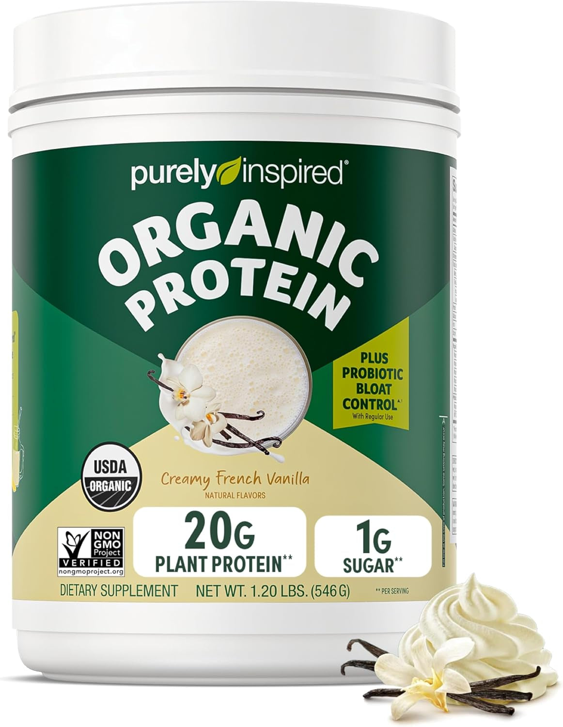 Plant-Based Protein Powder for Men & Women, Creamy French Vanilla (16 Servings) - Vegan & Organic - 20G of Pea Protein Powder for Smoothies & Shakes - Dairy-Free, & Gluten-Free