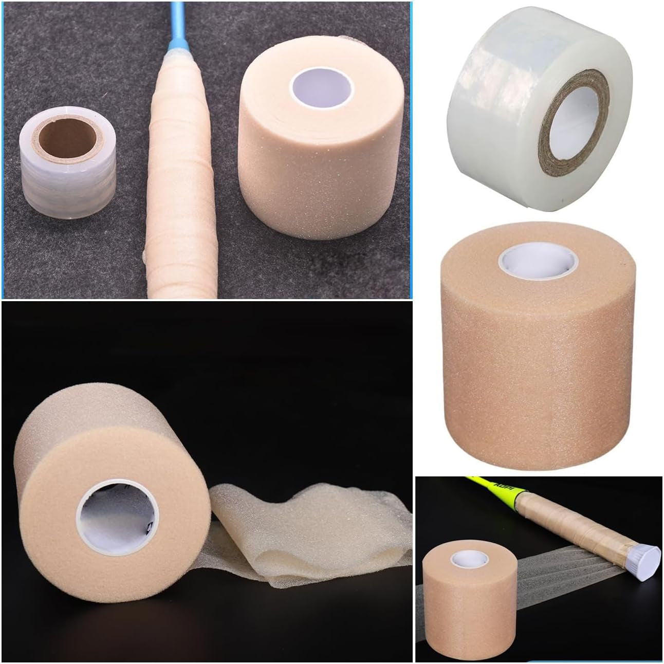 2 Set Tennis Racket Grip Tape Racquet Overgrip Soft Foam Wrap with Clear Waterproof Film Protector Tapes for Racquetball Rackets Pickleball Squash Badminton Hunting Hockey Baseball Fishing Rod