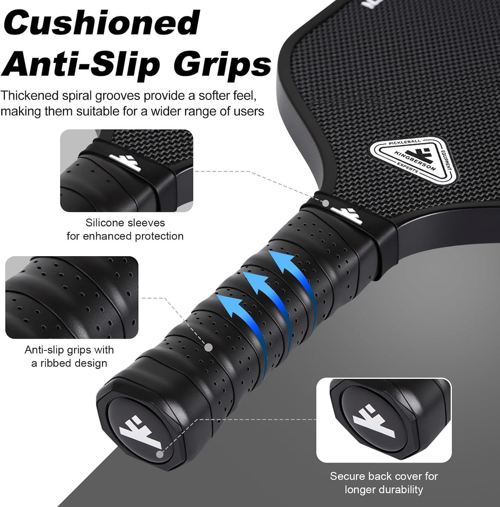 Pickleball Paddles Set of 2, Lightweight Carbon Fiber Pickle Ball Rackets | Polypropylene Honeycomb Core, Includes 4 Pickle Balls, Carry Bag of Grip Tape for Men, Women, Beginners & Intermediate