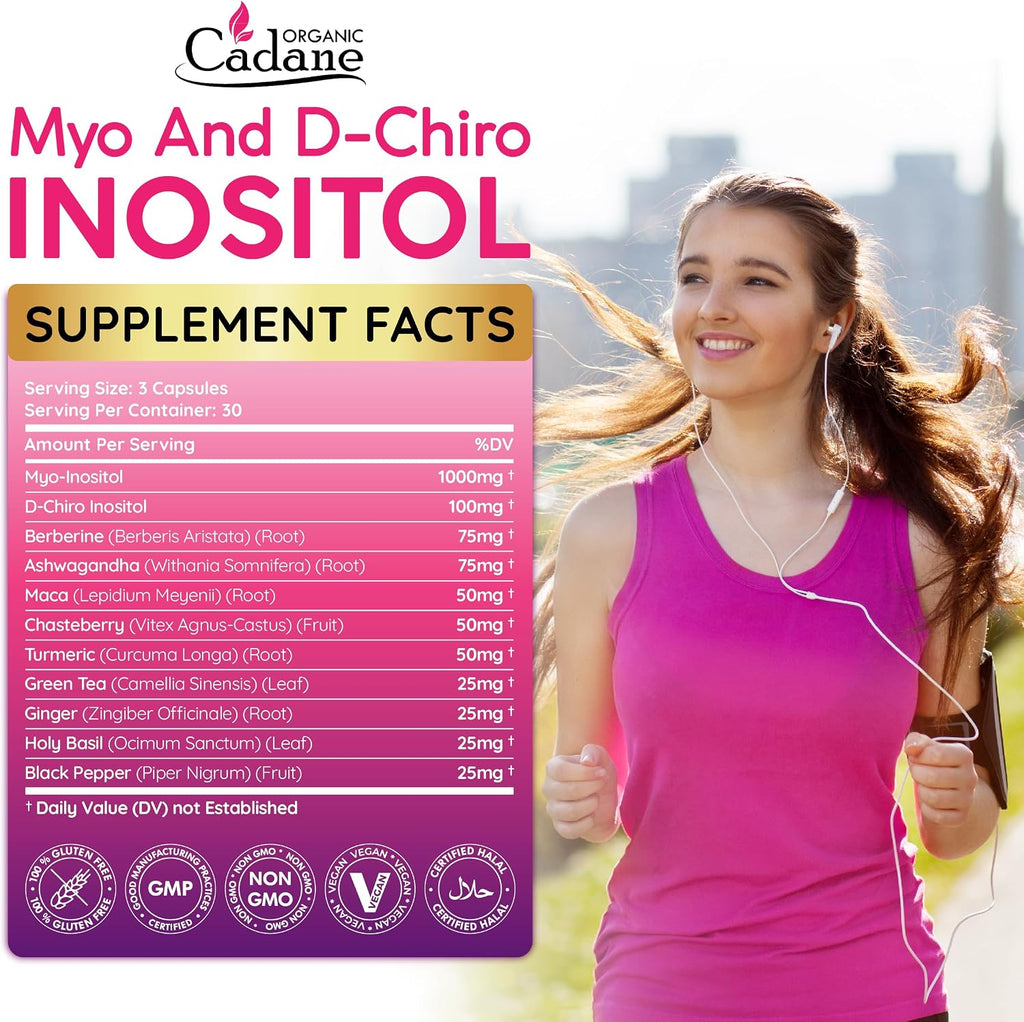 Myo and D-Chiro Inositol Capsules for Women | with Berberine, Ashwagandha, Maca, Chasteberry & 6 More | Cycle Regularity, Body Management | Vegan, Non-Gmo - 90 Capsules