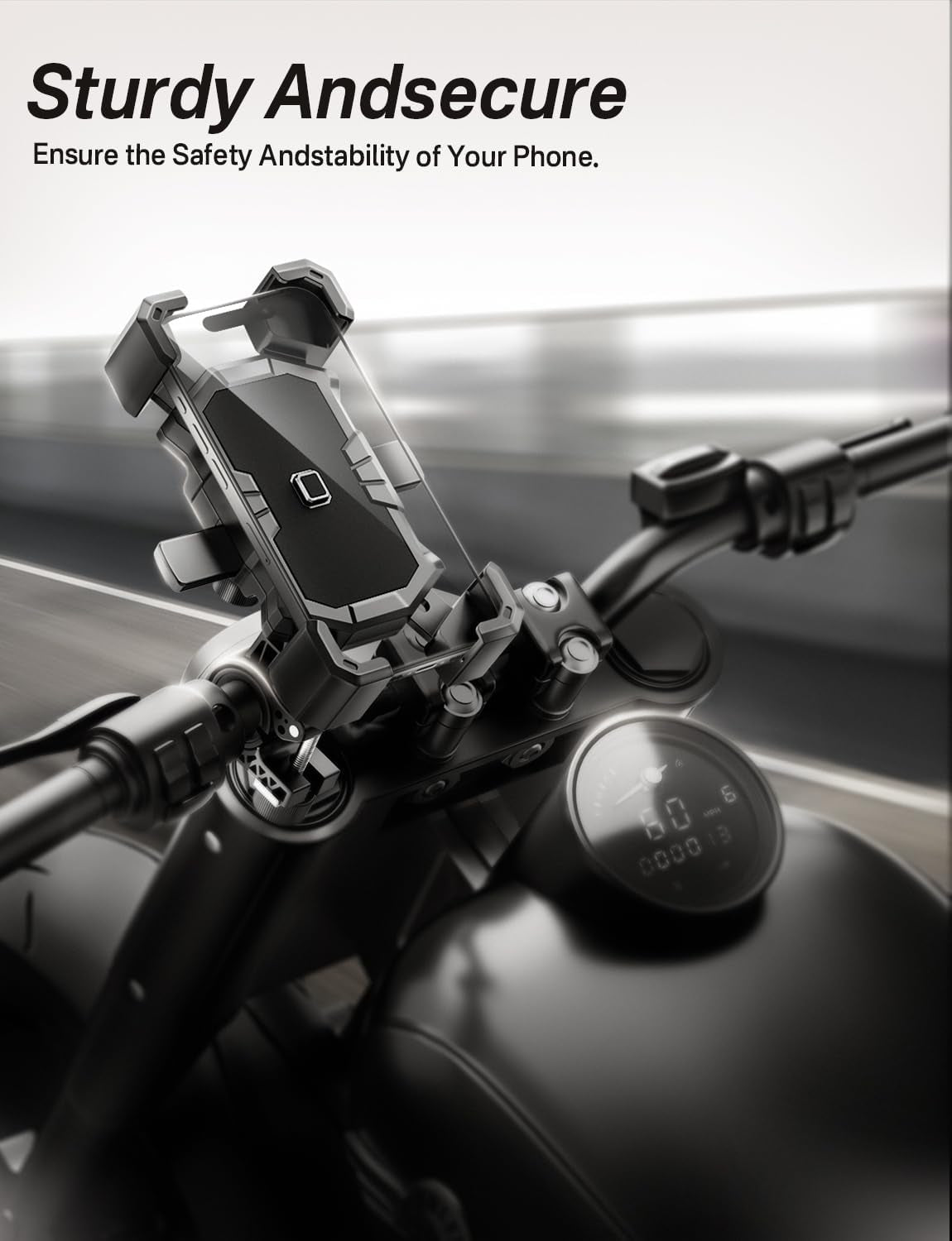 Bike Phone Holder Handlebar,Motorcycle Phone Mount,Atv Cell Phone Clamp,Scooter Phone Clip for Iphone 15 Promax14 13 12Plus, Samsung S24 Ultra S23 and More 4.7"" to 7.0"" Inch Phone