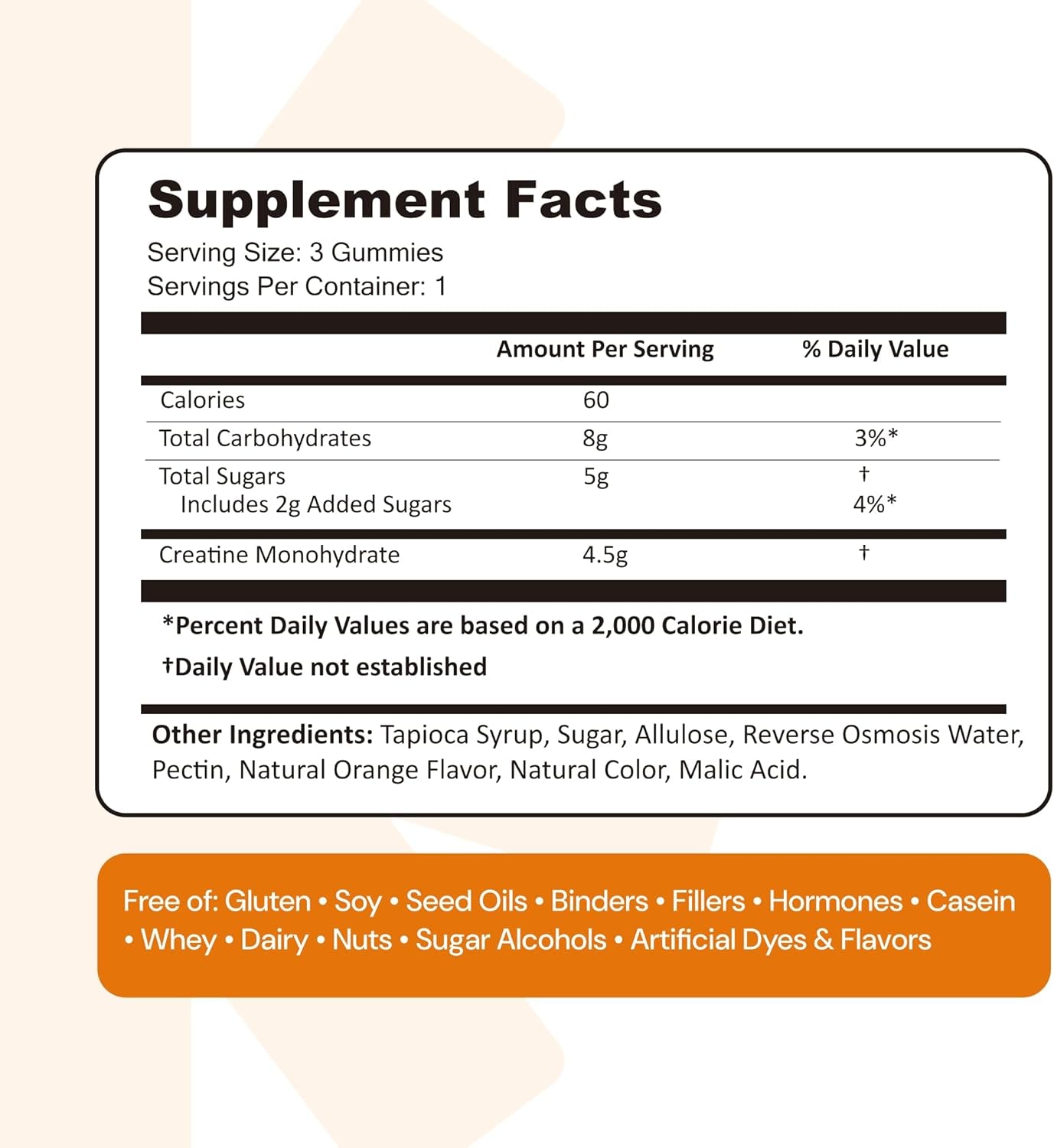 Creatine Monohydrate Gummies for Men & Women, Boost Focus, Strength, and Endurance, Anti-Melting Formula, Vegan, Gluten-Free, Non-Gmo, 1.5G of Creatine per Gummy (Orange)