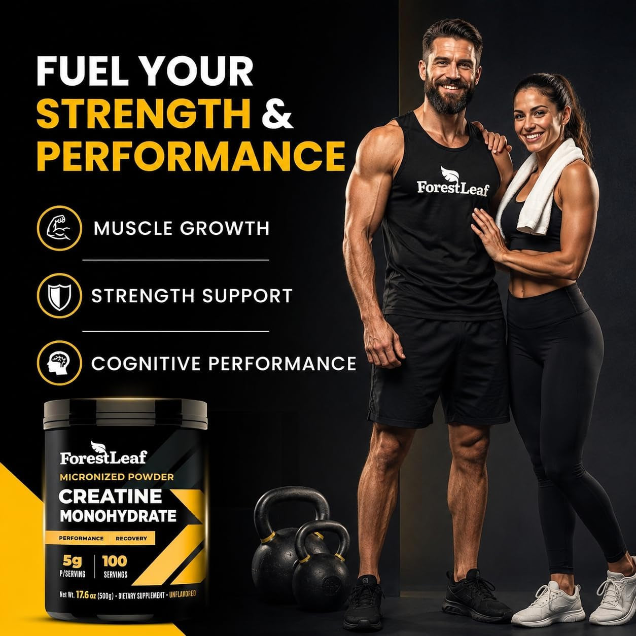 Micronized Creatine Monohydrate Powder - Maximize Muscle Growth & Strength - Unflavored Creatine for Women and Men - 5G per Serving - 100 Servings