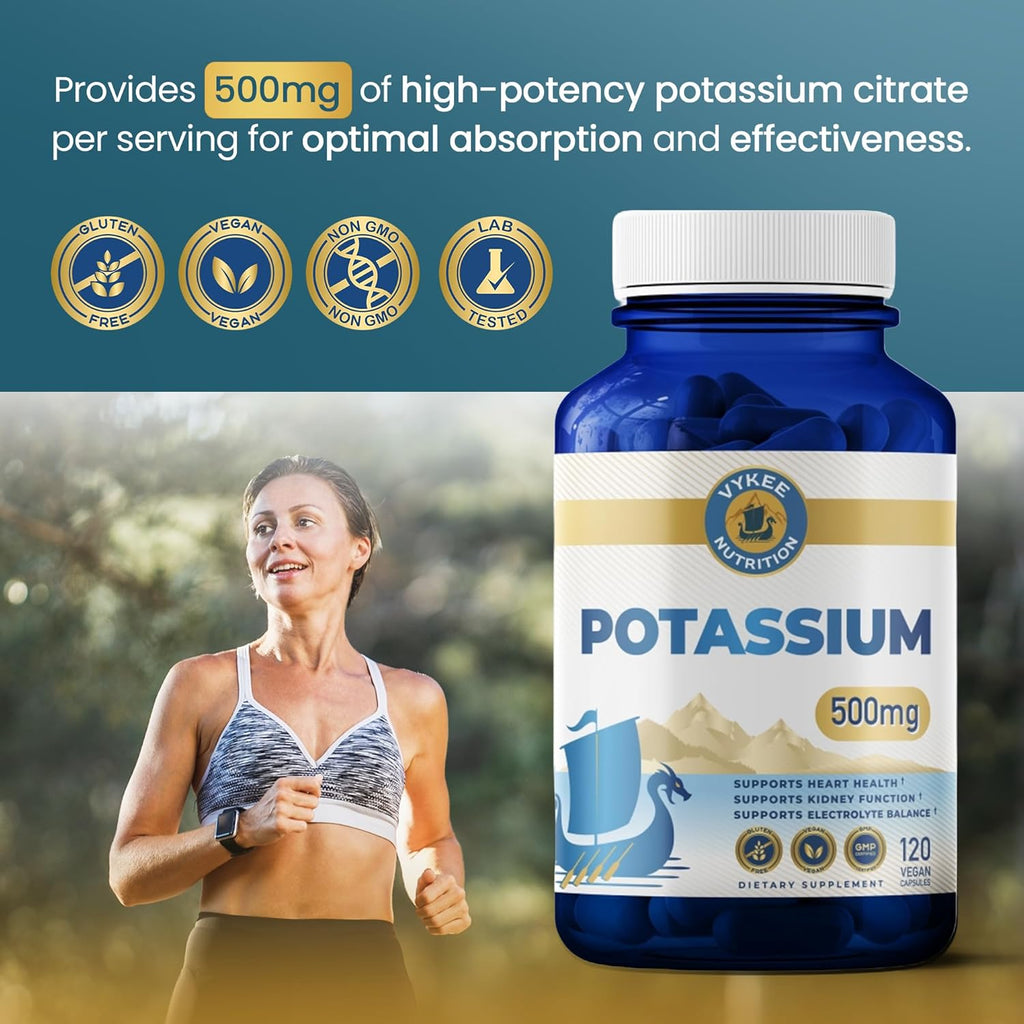 Potassium Citrate Capsules Helps Electrolyte Balance 500 Mg | Supplements for Electrolyte Balance, Muscle & Heart Health - Vegan, Non-Gmo, Gluten Free - 500 Mg, 120 Count