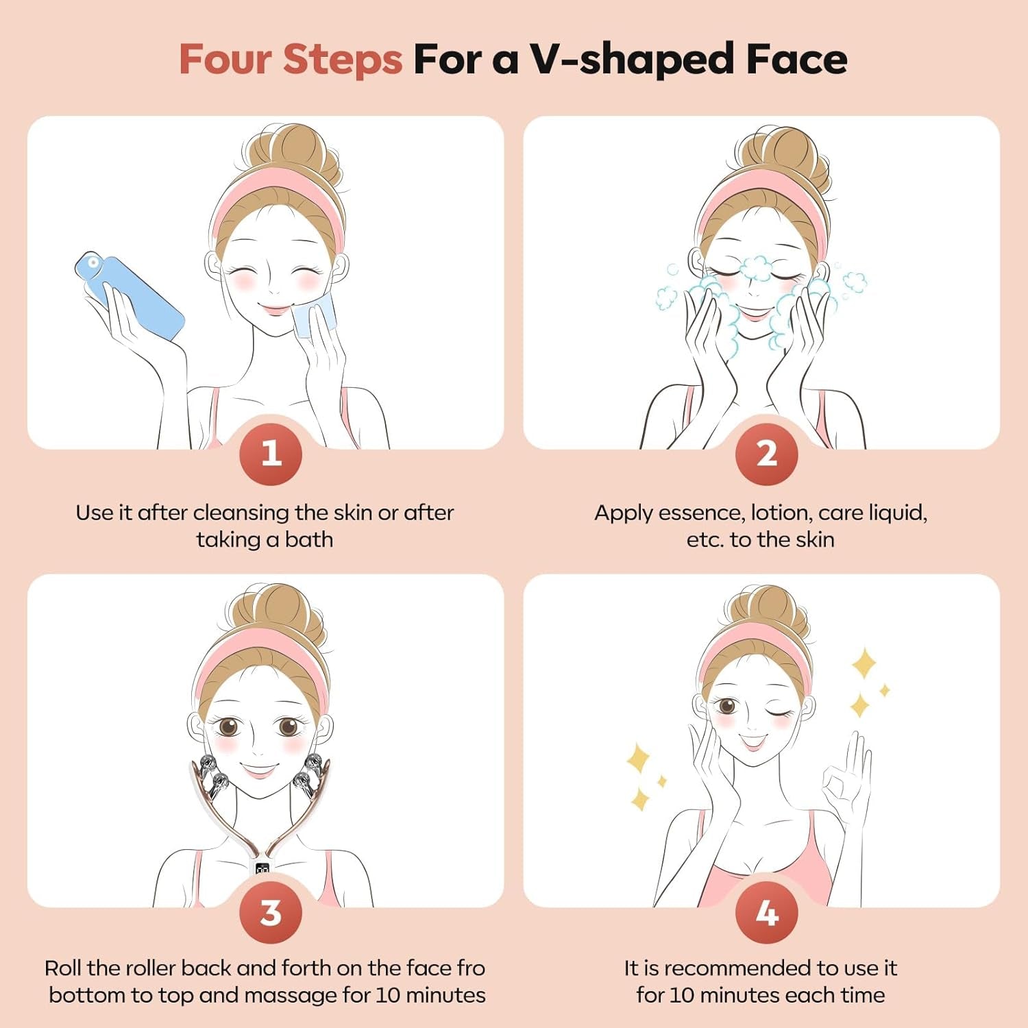 Facial Massager Face and Neck | Shaper & Slimmer for Women | Korean Skin Care | Lymphatic Contour Face Brush Face Roller Lymphatic Drainage | Rechargeable for Home & Travel Use