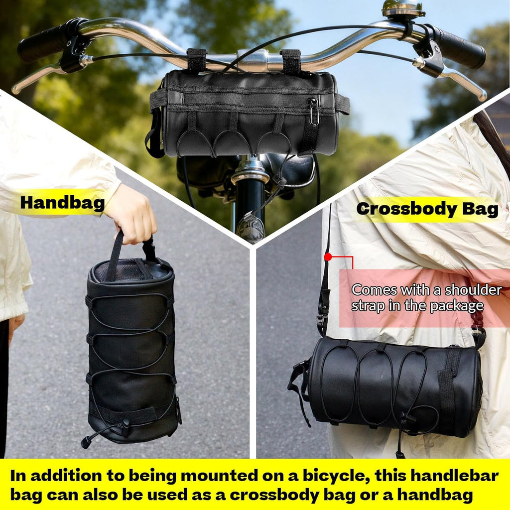 Bike Handlebar Bag, 2.5L Black Waterproof Bicycle Frame Front Bag, Multiple Bike Storage Roll Bag Bicycle Accessories with Shoulder Strap for Mountain Road Bikes